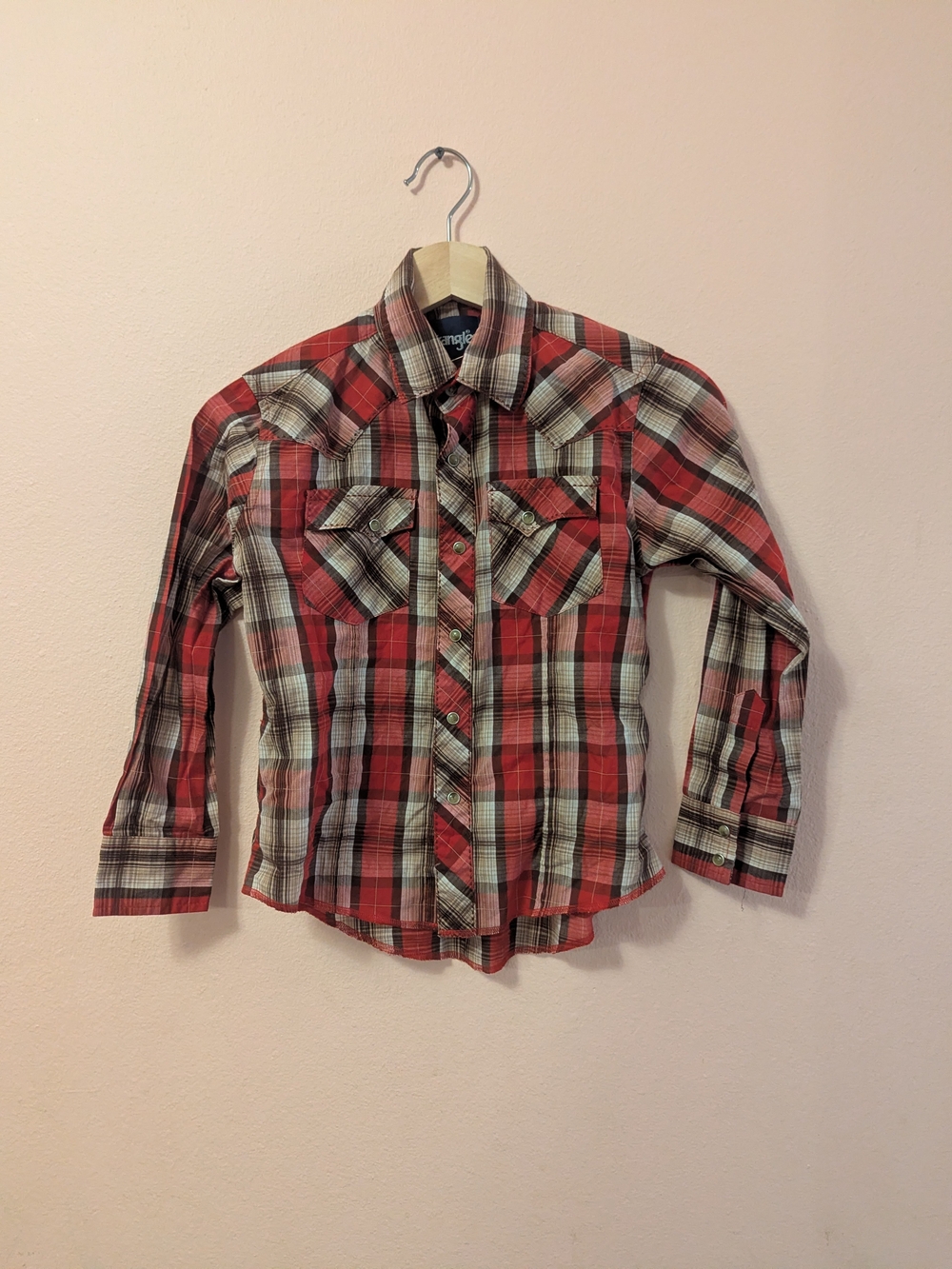 Boy's Wrangler Red Plaid Button-Down Western Shirt